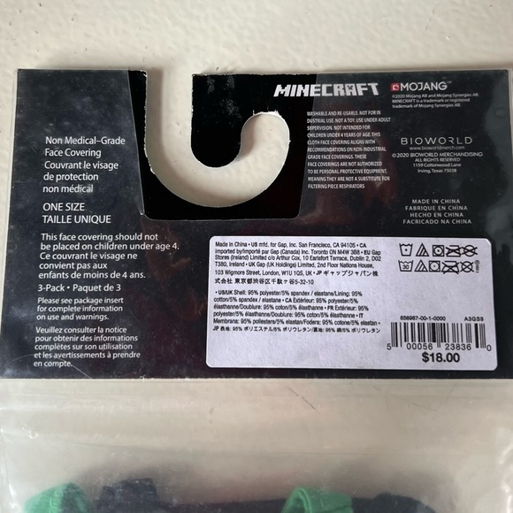 New Minecraft Washable Face Mask 3 Pack Children's Kids Video Game Mojang 1-Size - Picture 6 of 7